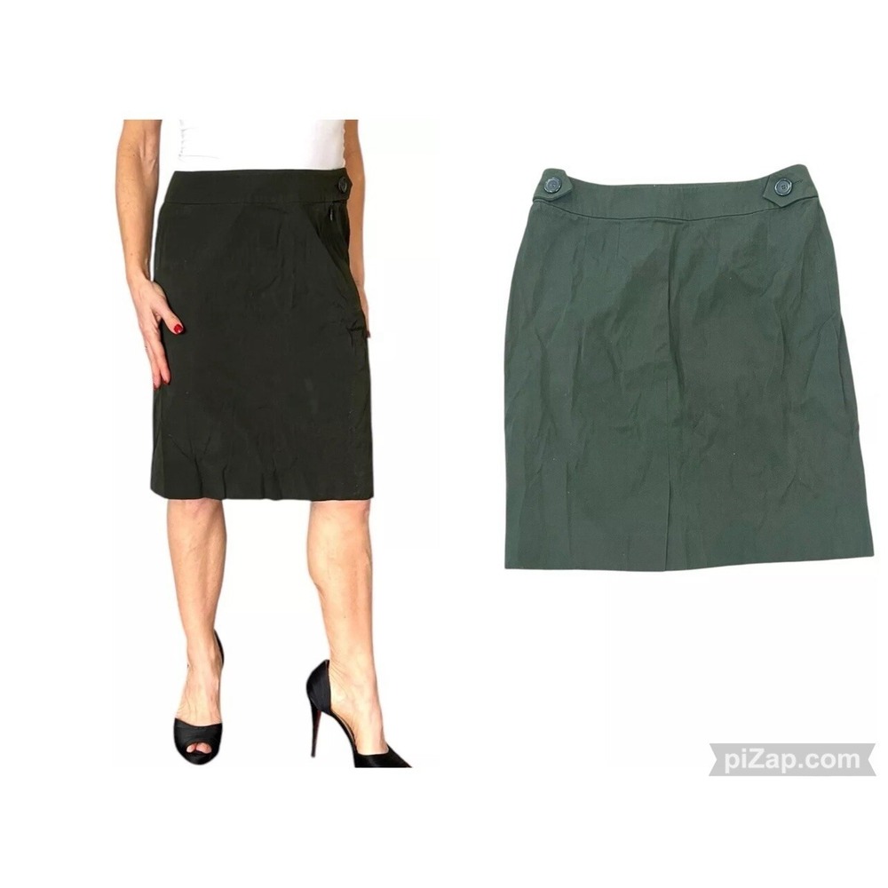 Vintage Ysl‎ Yves Saint Laurent Dark Green Cotton Mini Pencil Skirt 40 Us 8